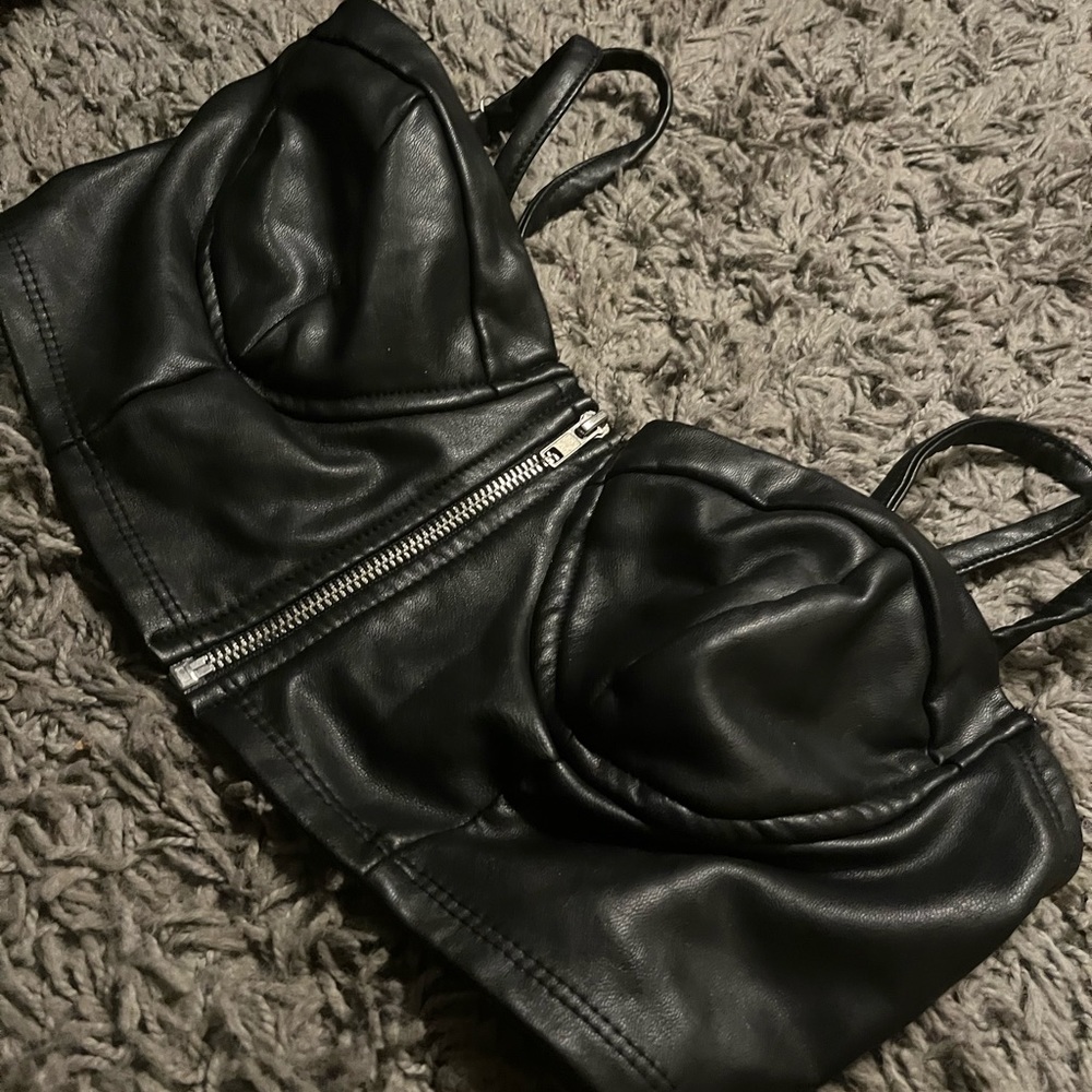 Black leather Bralette Top